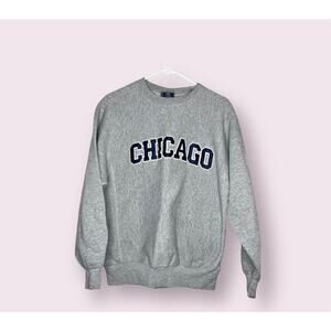Chicago Gray & Navy Logo Preppy Aesthetic Cozy Crew Neck Size Small